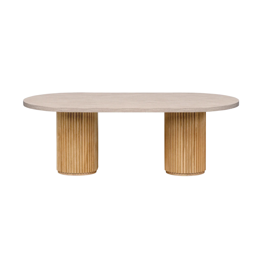 Travertine Fluted Oval Table