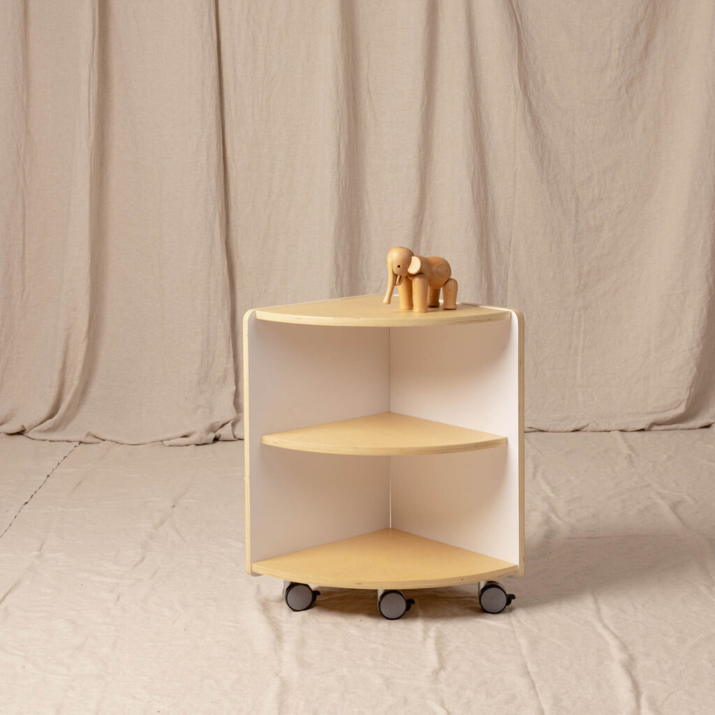 Corner Shelf White and Natural, Low