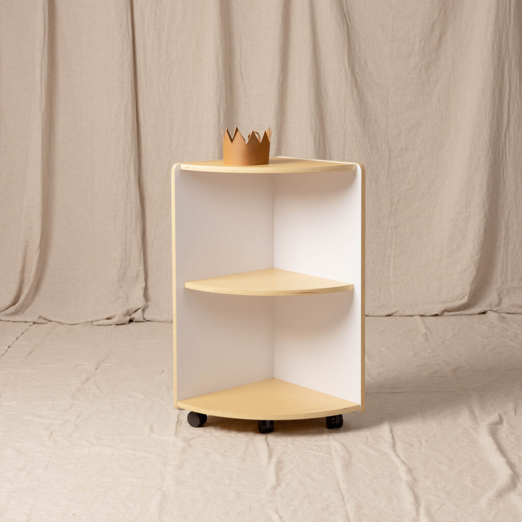 Corner Shelf White and Natural, Tall