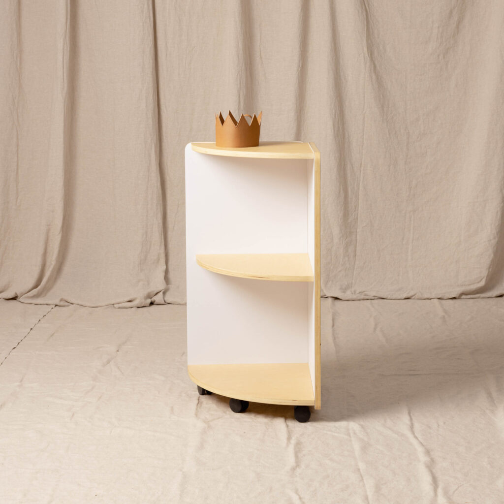 Corner Shelf White and Natural, Tall